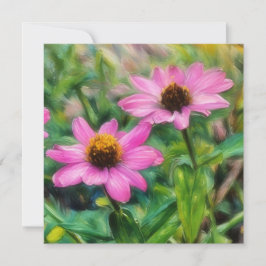 Roze Zinnia Flower Garden Art Flat Note Kaart
