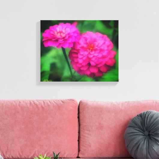 Roze Zinnia Flower Pair Canvas Afdruk (Insitu (Woonkamer))