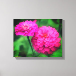 Roze Zinnia Flower Pair Canvas Afdruk
