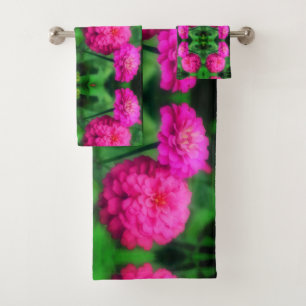 Roze Zinnia Flower Pair Sluiten Abstract Patroon Bad Handdoek