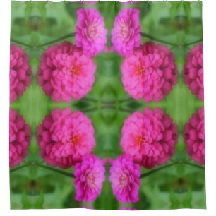 Roze Zinnia Flower Pair Sluiten Abstract Patroon Douchegordijn