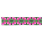 Roze Zinnia Flower Pair Sluiten Abstract Patroon Korte Tafelloper (Horizontaal)
