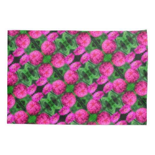Roze Zinnia Flower Pair Sluiten Abstract Patroon Kussensloop (Achterkant)