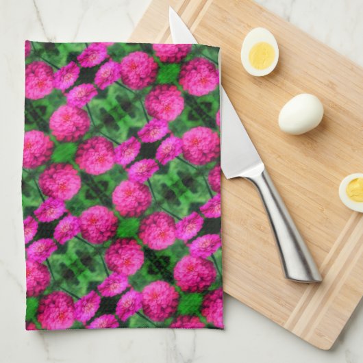 Roze Zinnia Flower Pair Sluiten Abstract Patroon Theedoek (Quarter Fold)