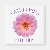 Roze Zinnia met aangepaste naam Keuken Magneet (Voorkant)