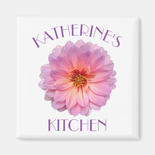 Roze Zinnia met aangepaste naam Keuken Magneet (Voorkant)