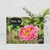 Roze Zinnia met Geel Centrum Bedankkaart (Staand voorkant)