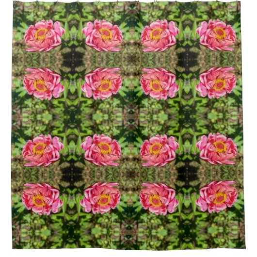 Roze Zinnia met Geel Centrum Douchegordijn (Voorkant)