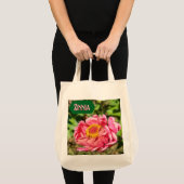 Roze Zinnia met geel middelste tapijt Tote Bag (Voorkant (product))