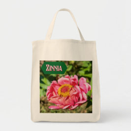 Roze Zinnia met geel middelste tapijt Tote Bag