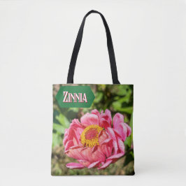 Roze Zinnia met geel middelste tapijt Tote Bag