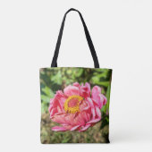 Roze Zinnia met geel middelste tapijt Tote Bag (Achterkant)
