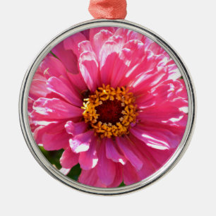 Roze Zinnia Metalen Ornament