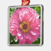 Roze Zinnia Metalen Ornament (Links)