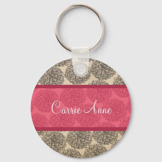 Roze Zinnia-Sleutelhanger Sleutelhanger (Voorkant)