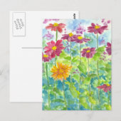 Roze Zinnia Wildflower Waterverf Garden Art Briefkaart (Voorkant / Achterkant)