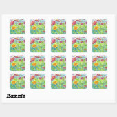 Roze Zinnia Wildflower Waterverf Tuin Vierkante Sticker (Vel)