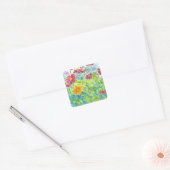 Roze Zinnia Wildflower Waterverf Tuin Vierkante Sticker (Envelop)