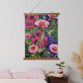 Roze Zinnias en Blauwe Salvia Floral Hangend Wandkleed (Slaapkamer)