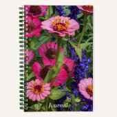 Roze Zinnias en Blauwe Salvia Floral Notitieboek (Voorkant)