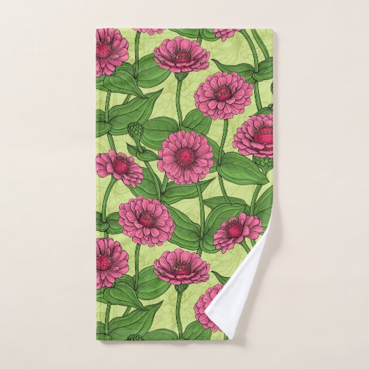 Roze Zinnias op lichtgroen Bad Handdoek (Handdoek)