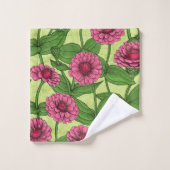 Roze Zinnias op lichtgroen Bad Handdoek (Wasdoekje)