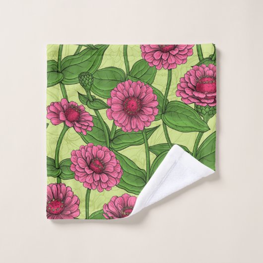 Roze Zinnias op lichtgroen Bad Handdoek (Wasdoekje)