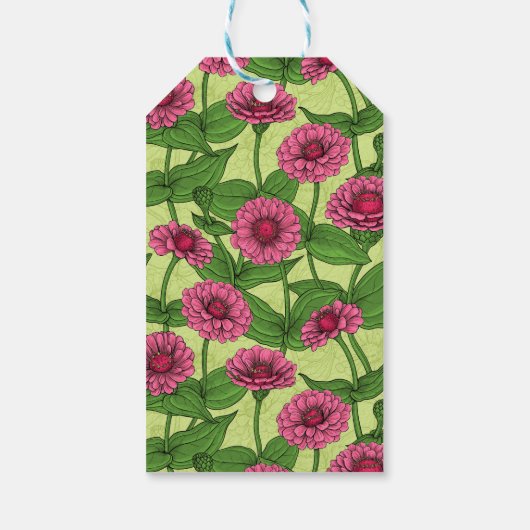 Roze Zinnias op lichtgroen Cadeaulabel (Achterkant)