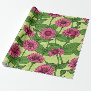 Roze zinnias op lichtgroen cadeaupapier