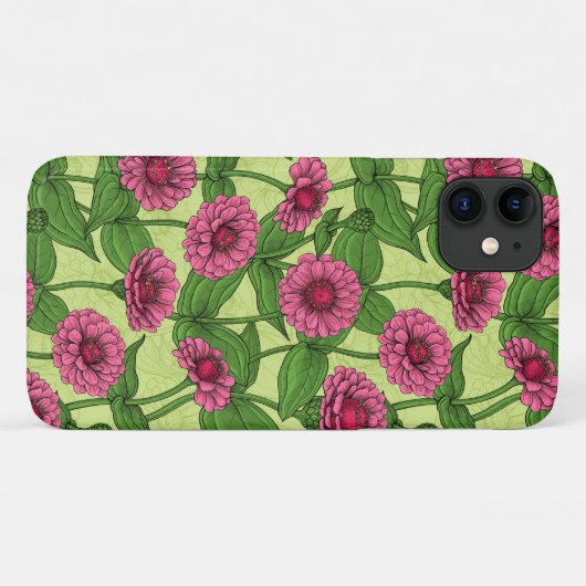 Roze Zinnias op lichtgroen Case-Mate iPhone Case (Achterkant (horizontaal))