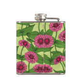 Roze Zinnias op lichtgroen Heupfles (Achterkant)