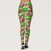 Roze Zinnias op lichtgroen Leggings (Achterkant)