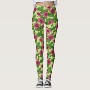Roze Zinnias op lichtgroen Leggings