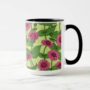 Roze Zinnias op lichtgroen Mok