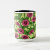 Roze Zinnias op lichtgroen Mok (Midden)