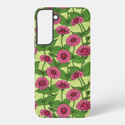 Roze Zinnias op lichtgroen Samsung Galaxy Hoesje (Achterkant)