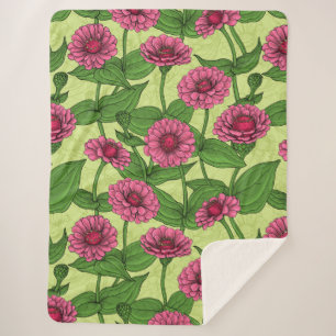 Roze Zinnias op lichtgroen Sherpa Deken