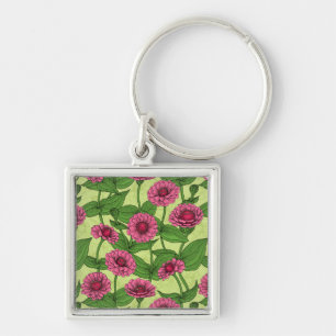Roze Zinnias op lichtgroen Sleutelhanger