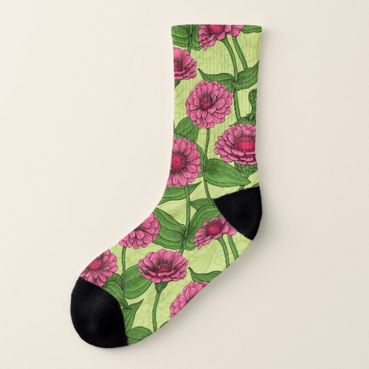 Roze Zinnias op lichtgroen Sokken (Links - buitenkant)