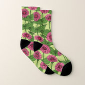 Roze Zinnias op lichtgroen Sokken (Paar)