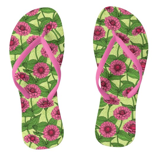 Roze Zinnias op lichtgroen Teenslippers (Voetbed)