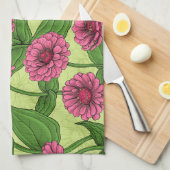 Roze Zinnias op lichtgroen Theedoek (Quarter Fold)