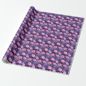 Roze Zinnias op Paars Cadeaupapier (Uitgerold)