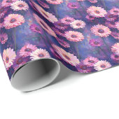 Roze Zinnias op Paars Cadeaupapier (Rol Hoek)