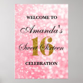 Roze, zoete 16 Gold Glitter Licht Welkomstwoord Po Poster (Voorkant)