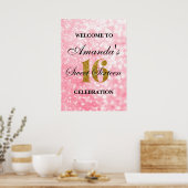 Roze, zoete 16 Gold Glitter Licht Welkomstwoord Po Poster (Keuken)