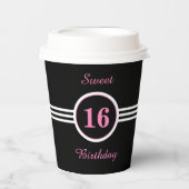 Roze zoete 16 op Black Birthday Party Papieren Bekers (Voorkant)