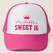 Roze zoete 16 Trucker Hat met prinseskroon Trucker Pet (Voorkant)