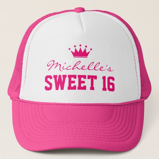 Roze zoete 16 Trucker Hat met prinseskroon Trucker Pet (Voorkant)