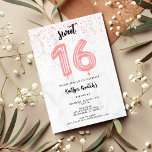 Roze zoete 16 Zestiende verjaardag Partij Kaart<br><div class="desc">Cute roze zoete 16 verjaardagsfeestuitnodigingen in een 16 ballonontwerp op faux grijs marmer paper. Pas uw partijgegevens aan en stuur een e-mail naar familie en vrienden om hen uit te nodigen haar 16de verjaardag te vieren!</div>